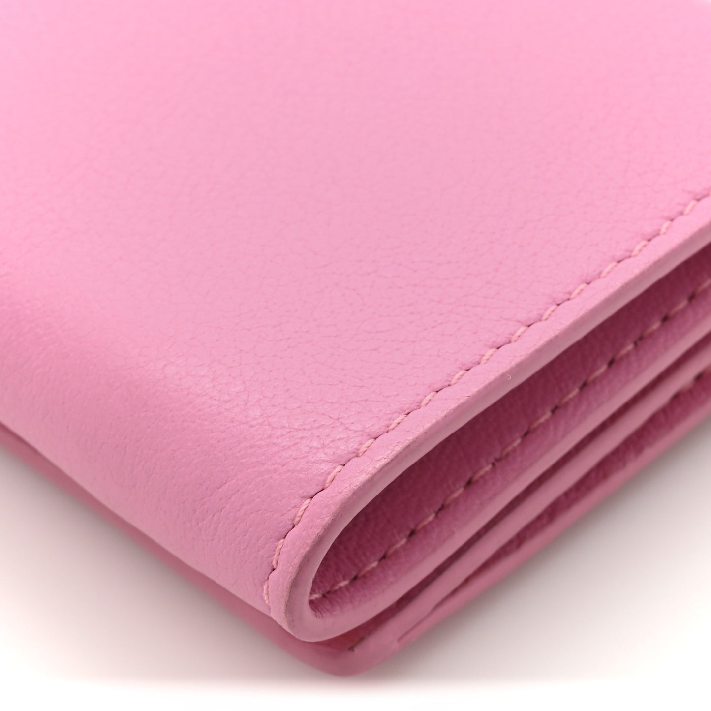 Grained Calfskin Logo Envelope Card Case Wallet Rose Magenta