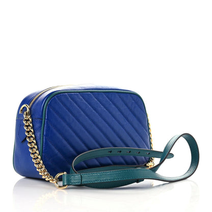 Gucci Azalea Calfskin Enamel Matelasse Diagonal Small Torchon GG Marmont Chain Shoulder Bag Imperial Blue Pavone 3 of 9