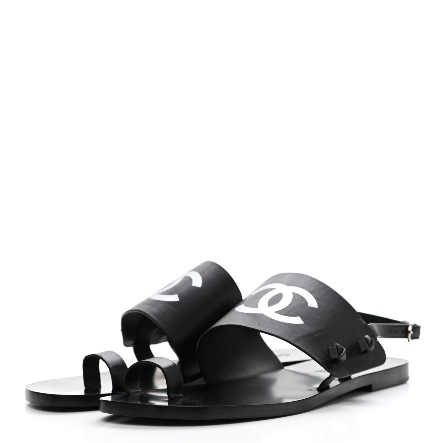 Chanel Goatskin CC Sandals 38 Black 3 of 9