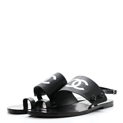 Chanel Goatskin CC Sandals 38 Black 3 of 9