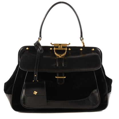 Gucci Velvet Diamante Leather Lady Stirrup Top Handle Bag Black 1 of 11
