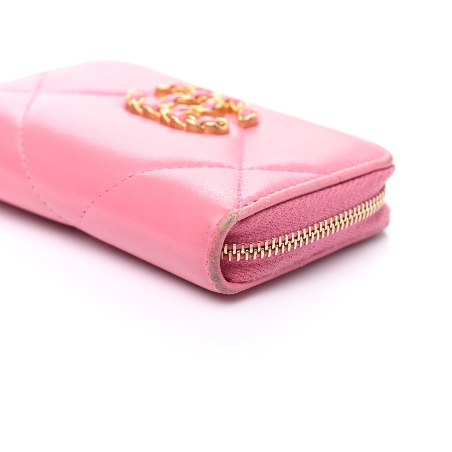 Chanel Lambskin Quilted Chanel 19 Zip Around Coin Purse Wallet Pink 19 of 25