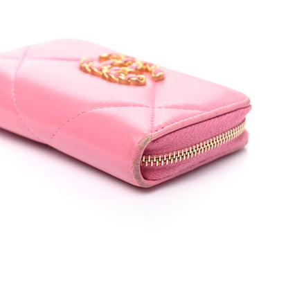 Chanel Lambskin Quilted Chanel 19 Zip Around Coin Purse Wallet Pink 19 of 25