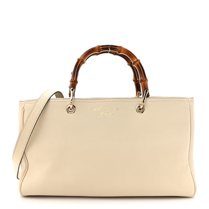 Gucci Pebbled Calfskin Medium Bamboo Shopper Tote Off White 1 of 12