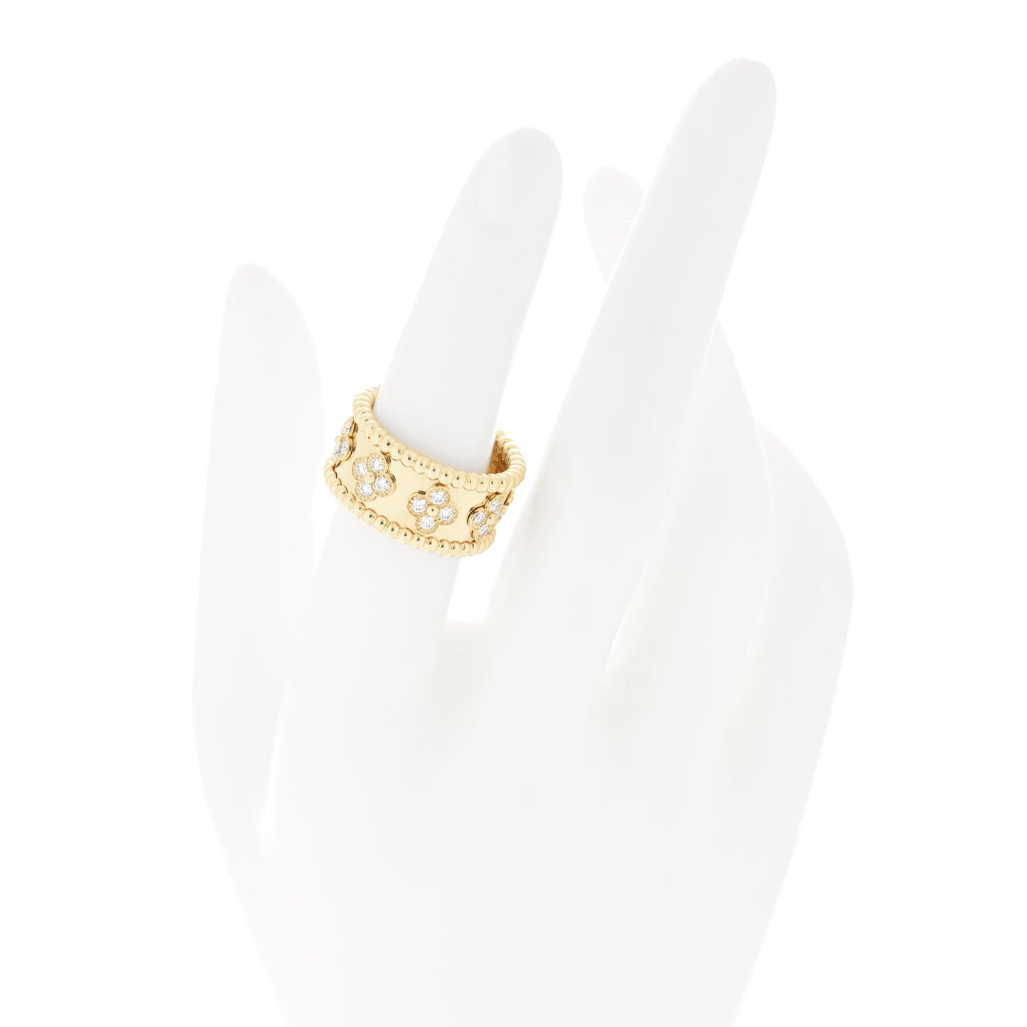 18K Yellow Gold Diamond Perlee Clovers Ring 52 6