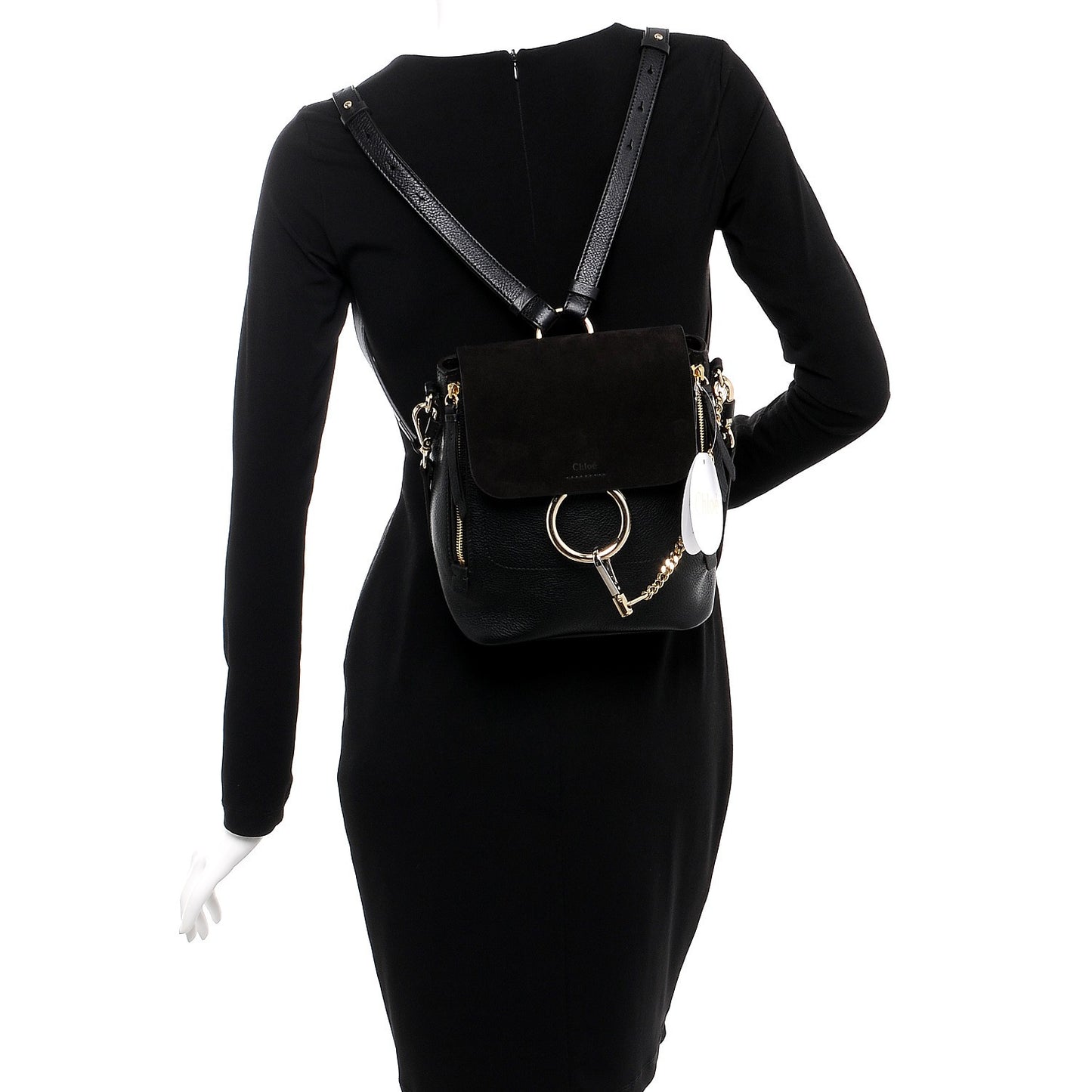 Suede Calfskin Small Faye Backpack Black