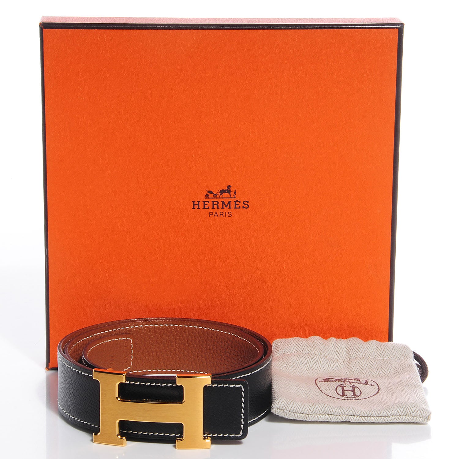 Hermes Epsom Togo Reversible Brushed H Constance 32mm Belt 70 Black Gold 3 of 7