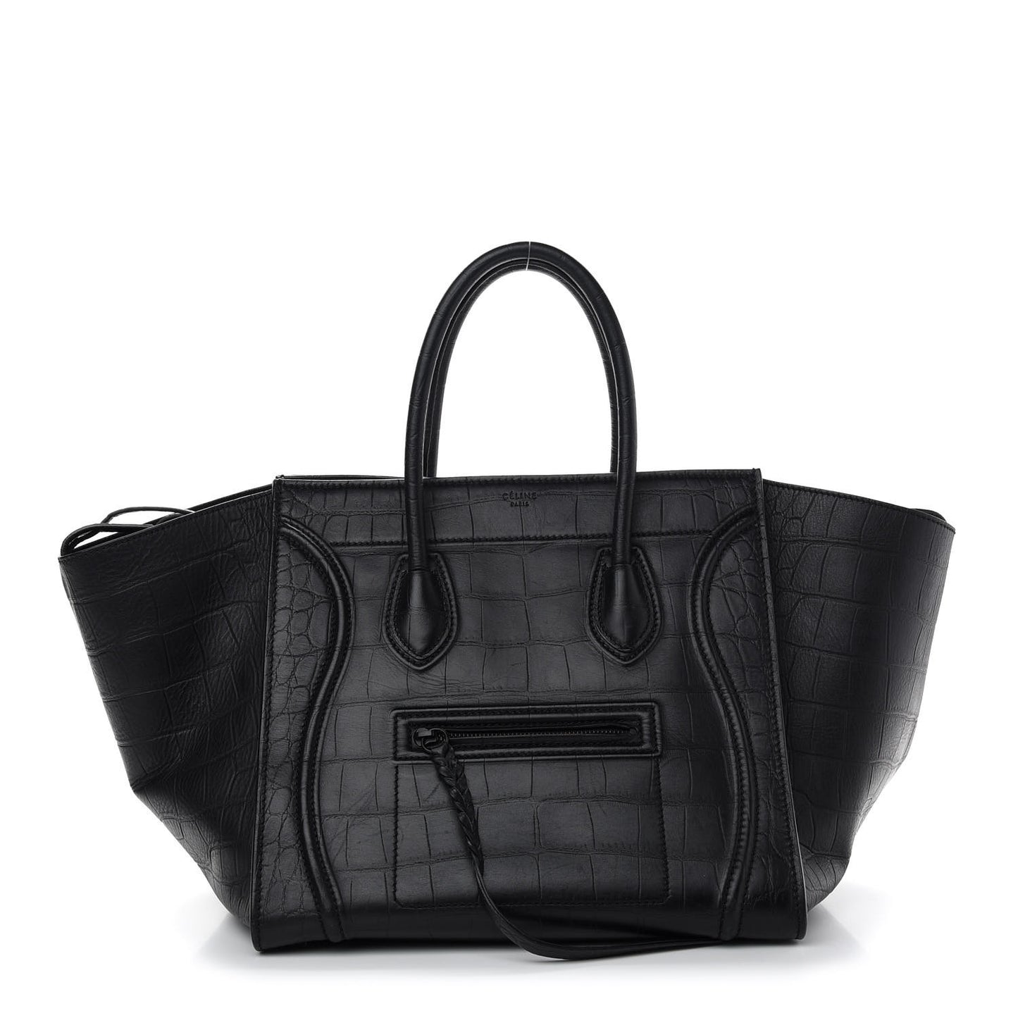 Calfskin Crocodile Embossed Medium Phantom Luggage Black