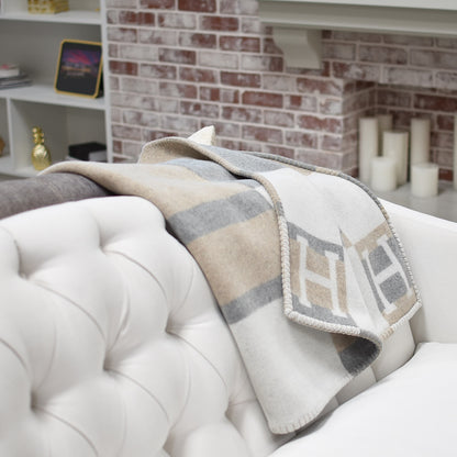 Hermes Wool Cashmere Avalon Bayadere Throw Blanket Natural 2 of 4