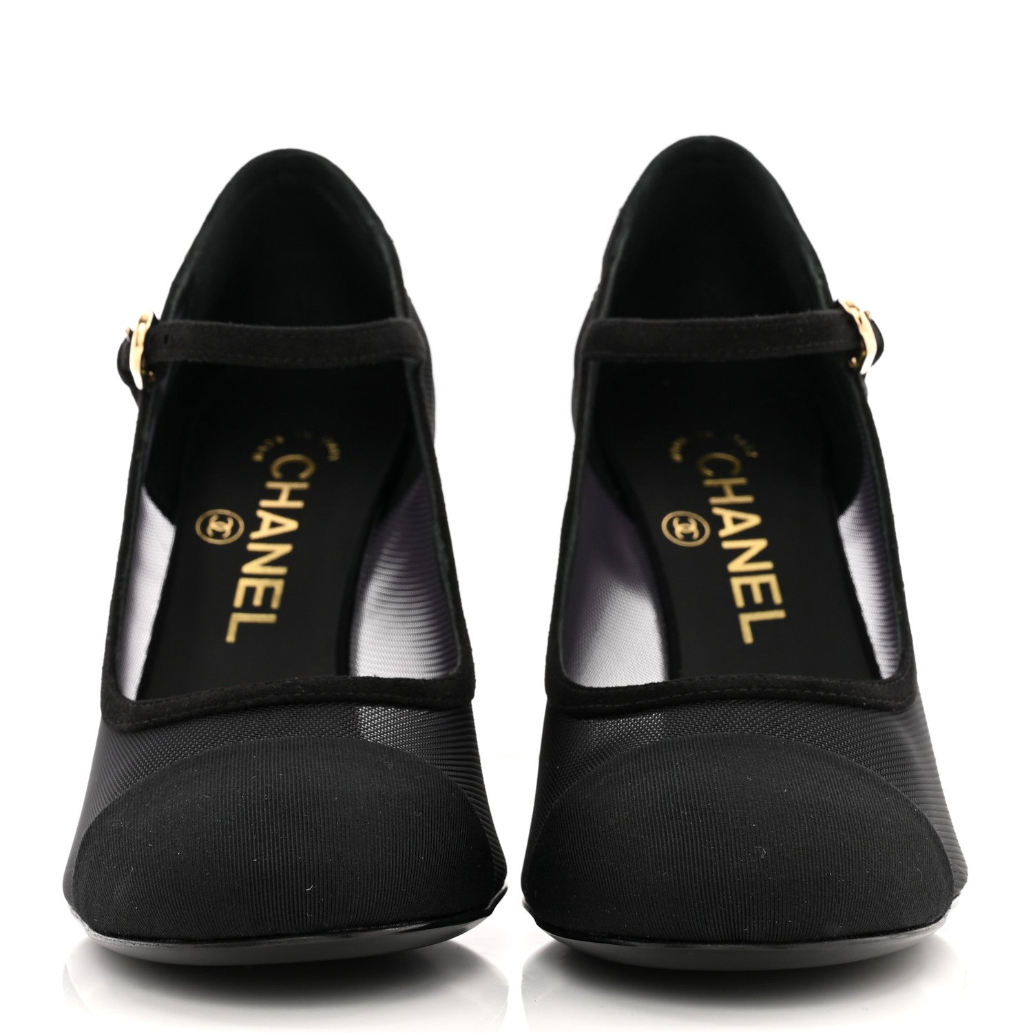 Chanel Mesh Suede Grosgrain Pearls Cap Toe Open Slingback Pumps 37 Black 2 of 9