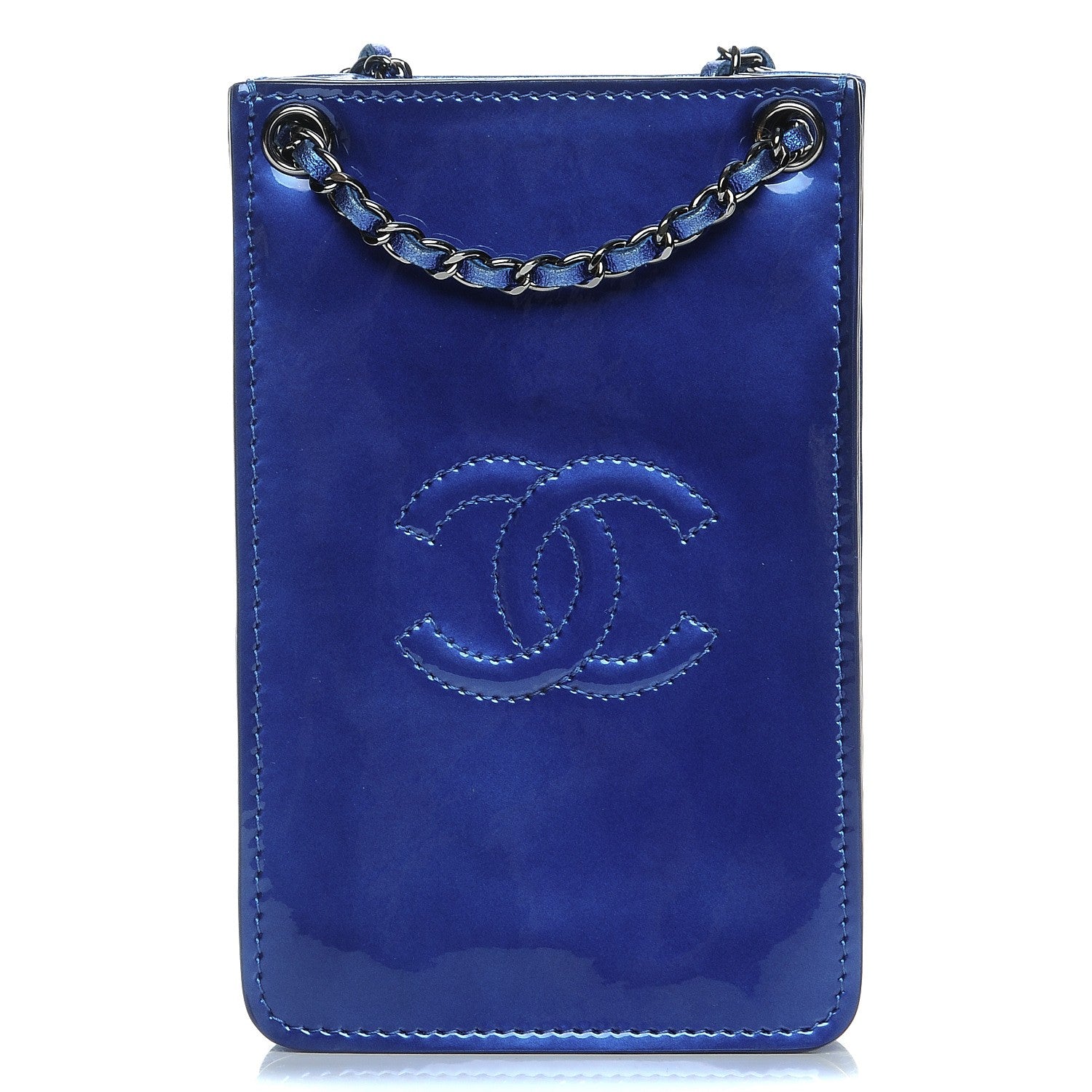 Chanel Metallic Patent Crossbody CC Phone Holder Blue 1 of 7