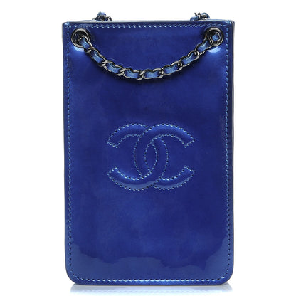 Chanel Metallic Patent Crossbody CC Phone Holder Blue 1 of 7