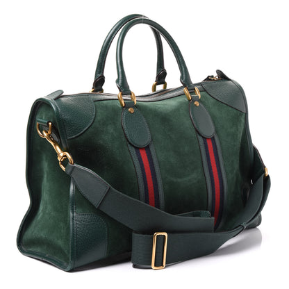 Gucci Suede Daino Textured Dollar Calfskin Web Medium Duffle Bag Green 2 of 11