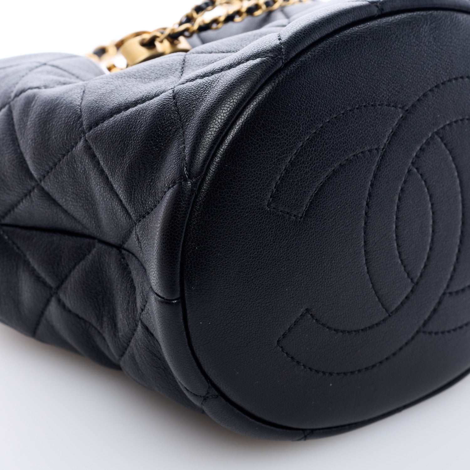 Chanel Lambskin Quilted Pearl Crown Drawstring Bag Black 8 of 9