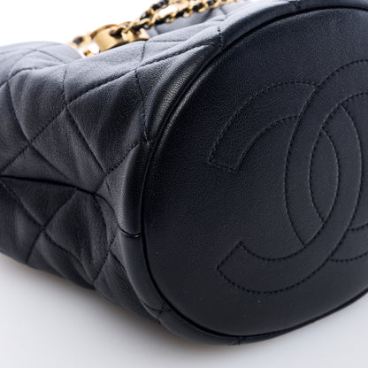 Chanel Lambskin Quilted Pearl Crown Drawstring Bag Black 8 of 9