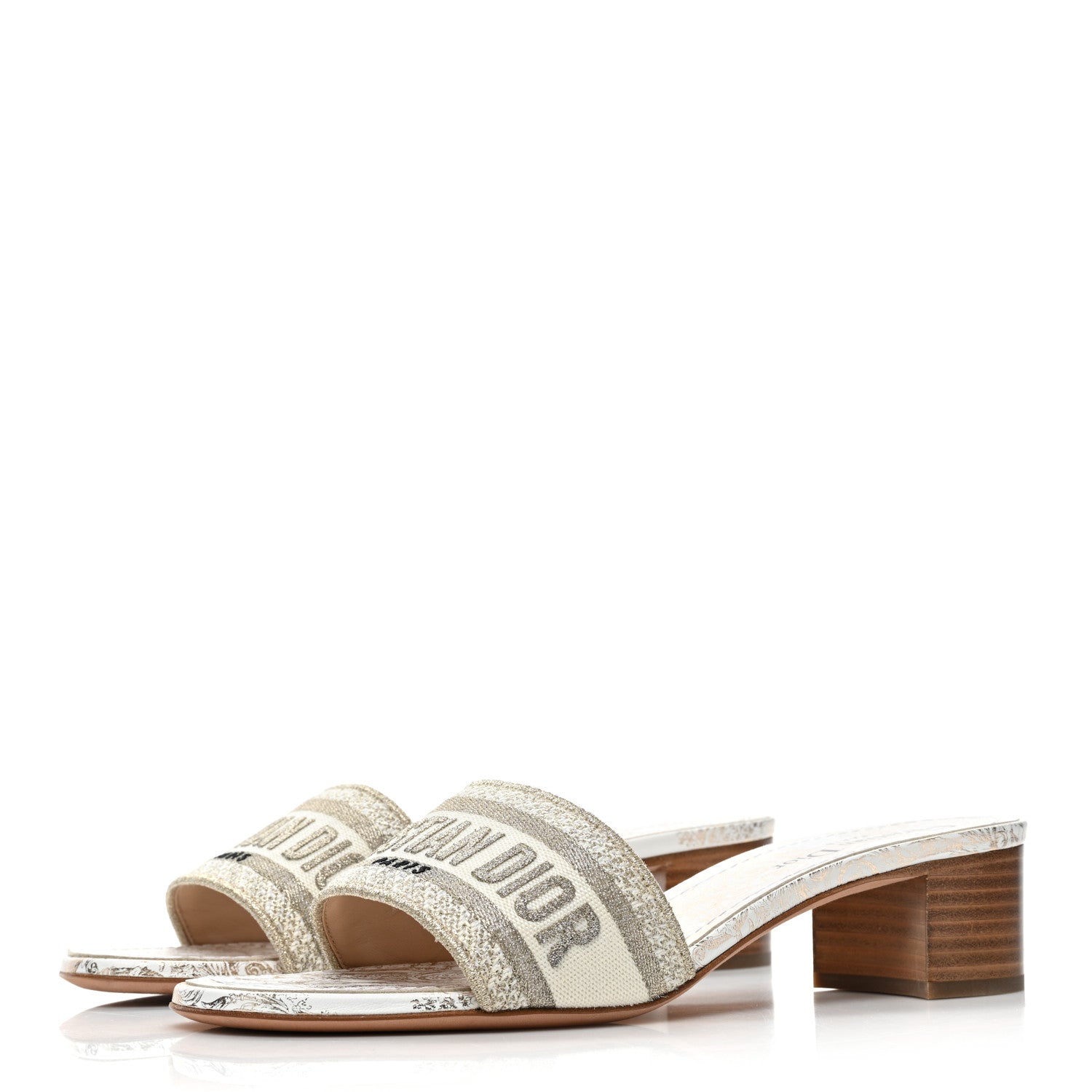 Christian Dior Canvas Daw Stelle Embroidered Dway 40mm Slide Sandals 39 White Gold 3 of 8