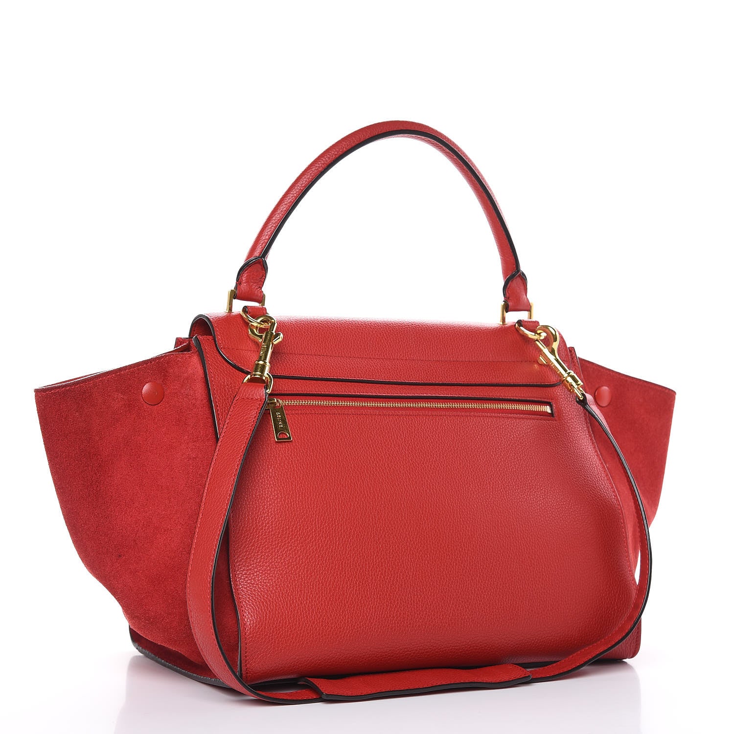 Celine Drummed Calfskin Suede Medium Trapeze Coquelicot 3 of 17