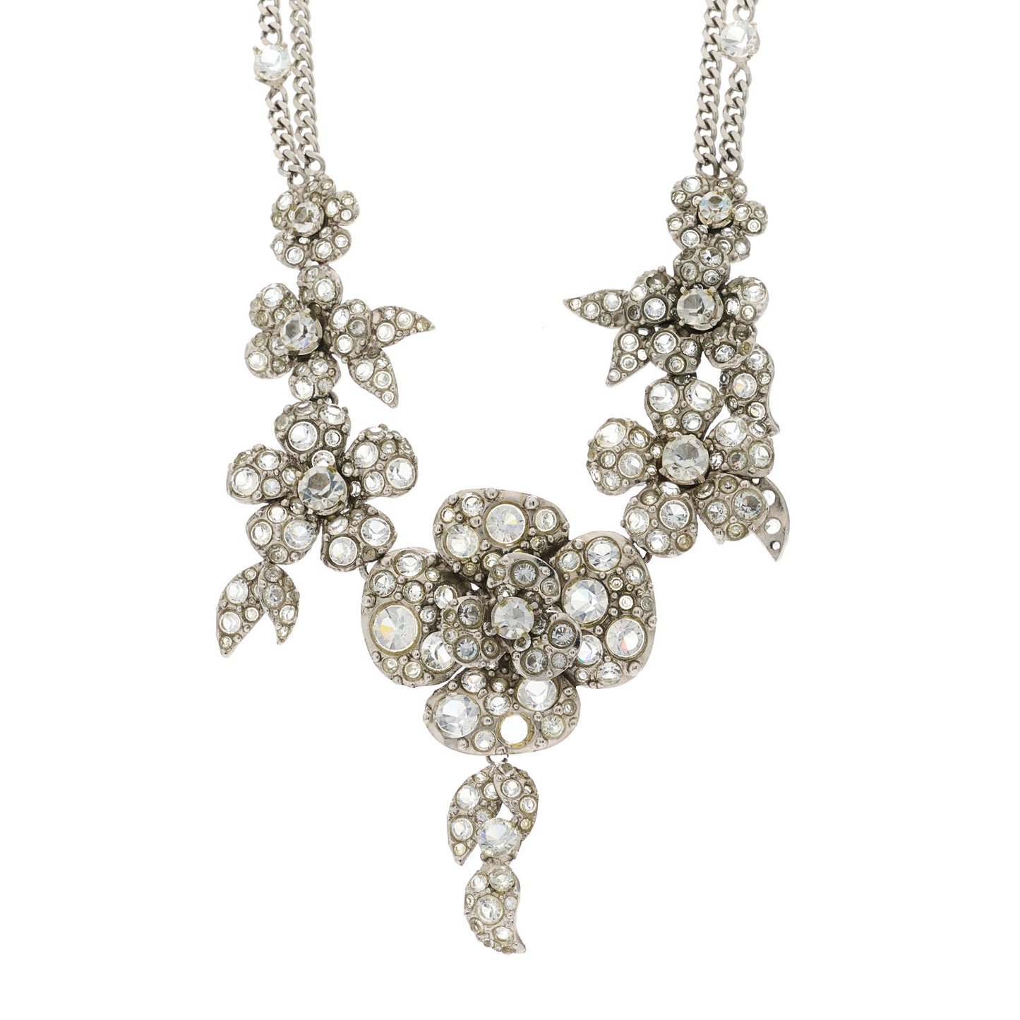 Crystal CC Flower Cluster Necklace Silver
