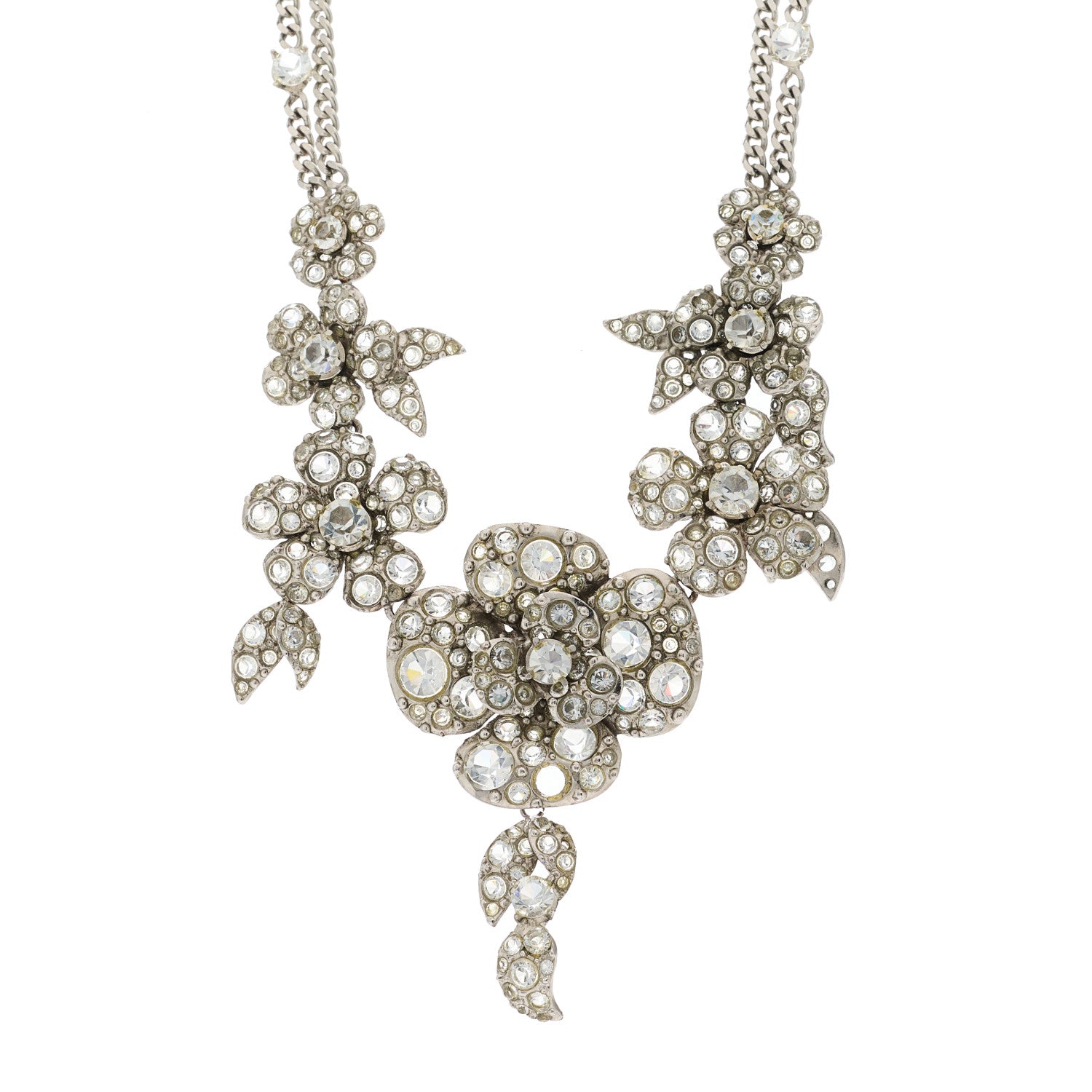 Chanel Crystal CC Flower Cluster Necklace Silver 1 of 6