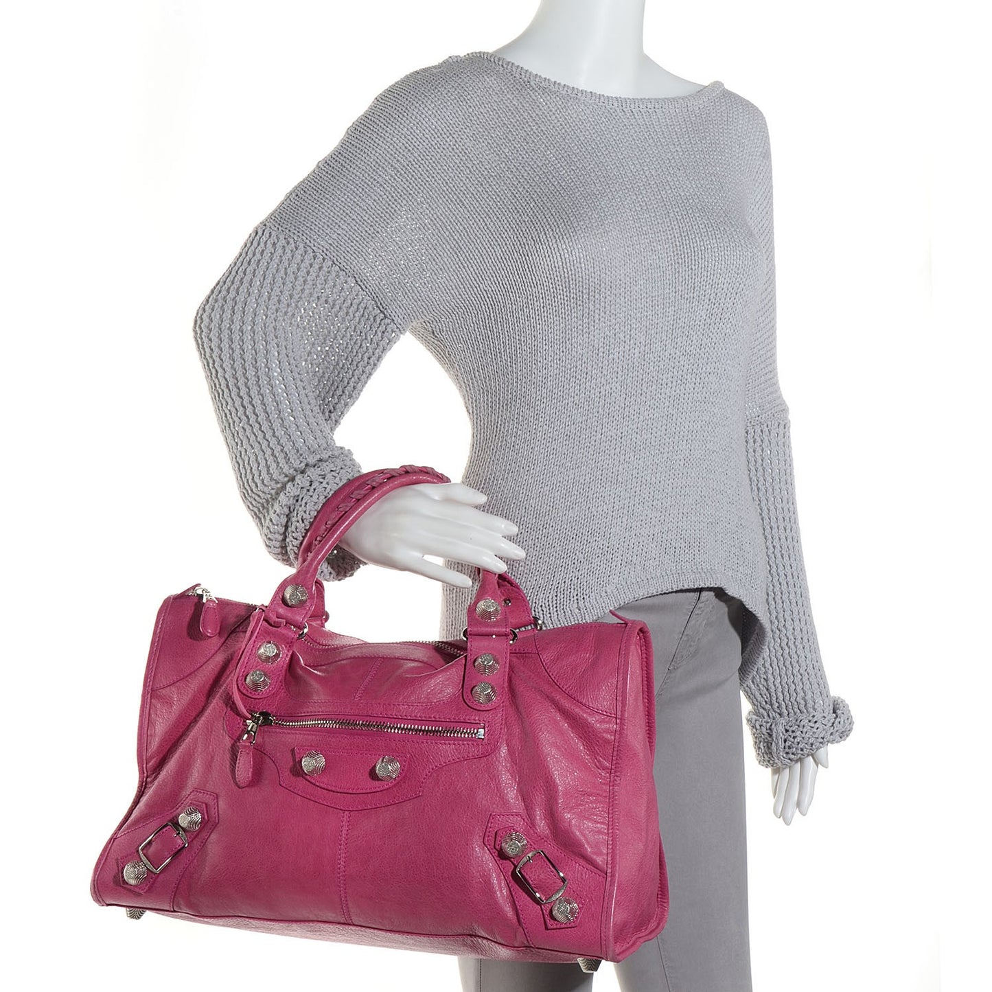 Agneau Giant 21 Silver Hardware Work Cyclamen Fucsia