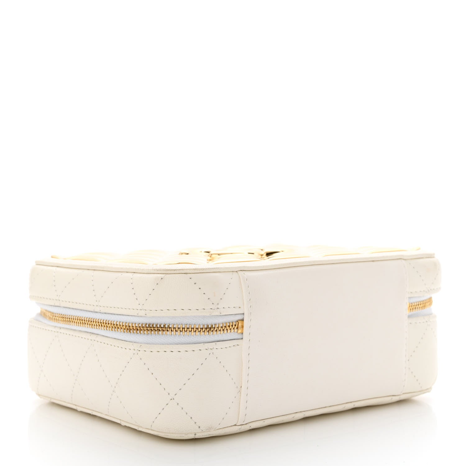 Chanel Lambskin Quilted Golden Plate Vanity Case White Gold 4 of 13