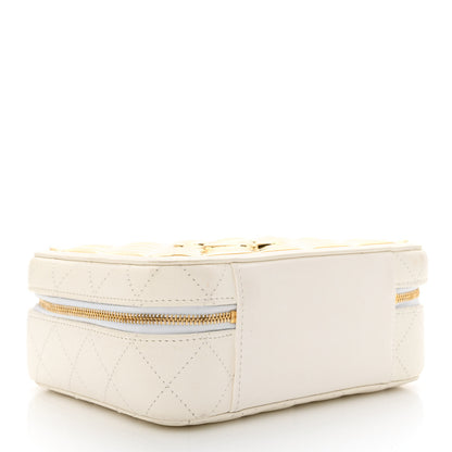 Chanel Lambskin Quilted Golden Plate Vanity Case White Gold 4 of 13