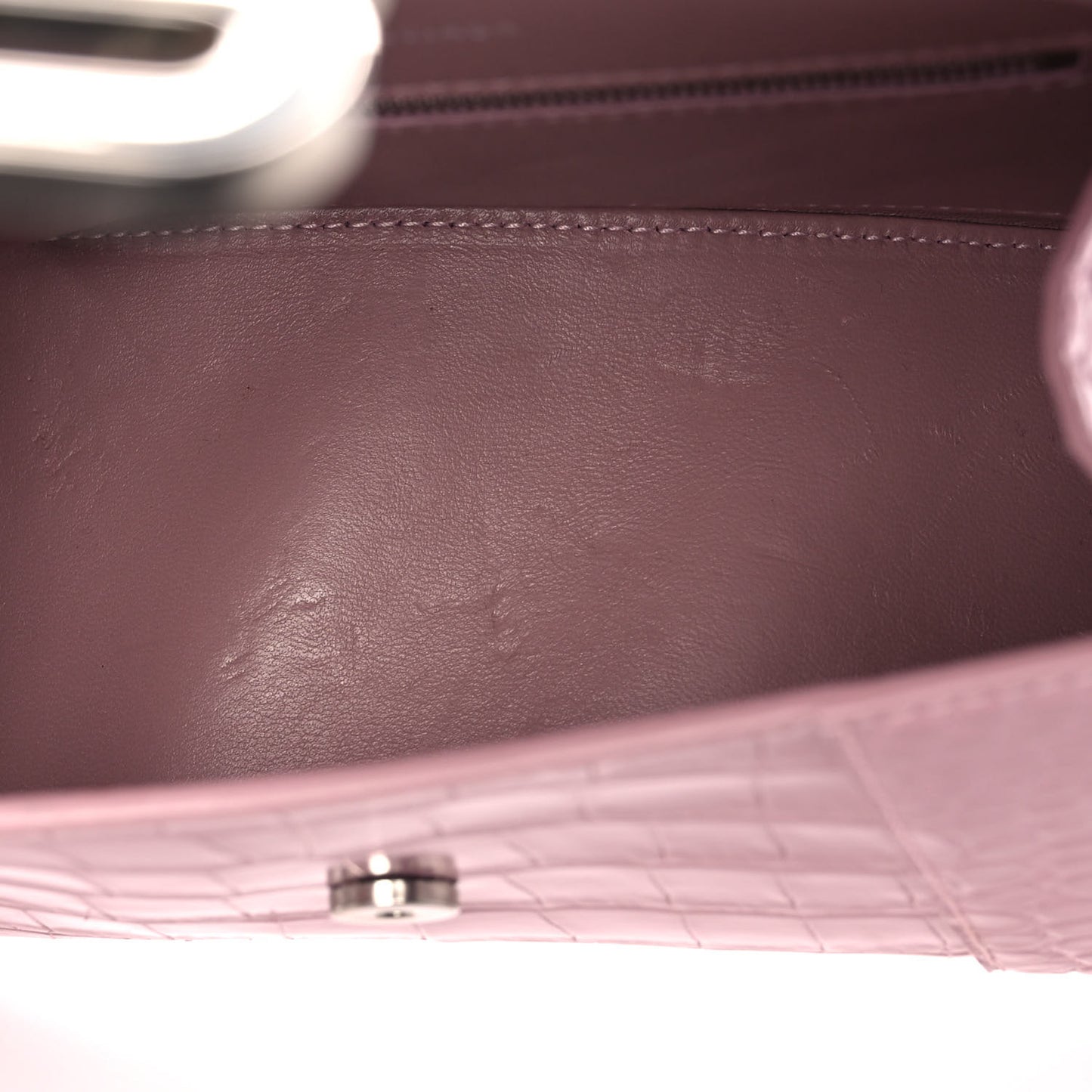 Shiny Calfskin Crocodile Embossed Small Hourglass Top Handle Bag Powder Pink