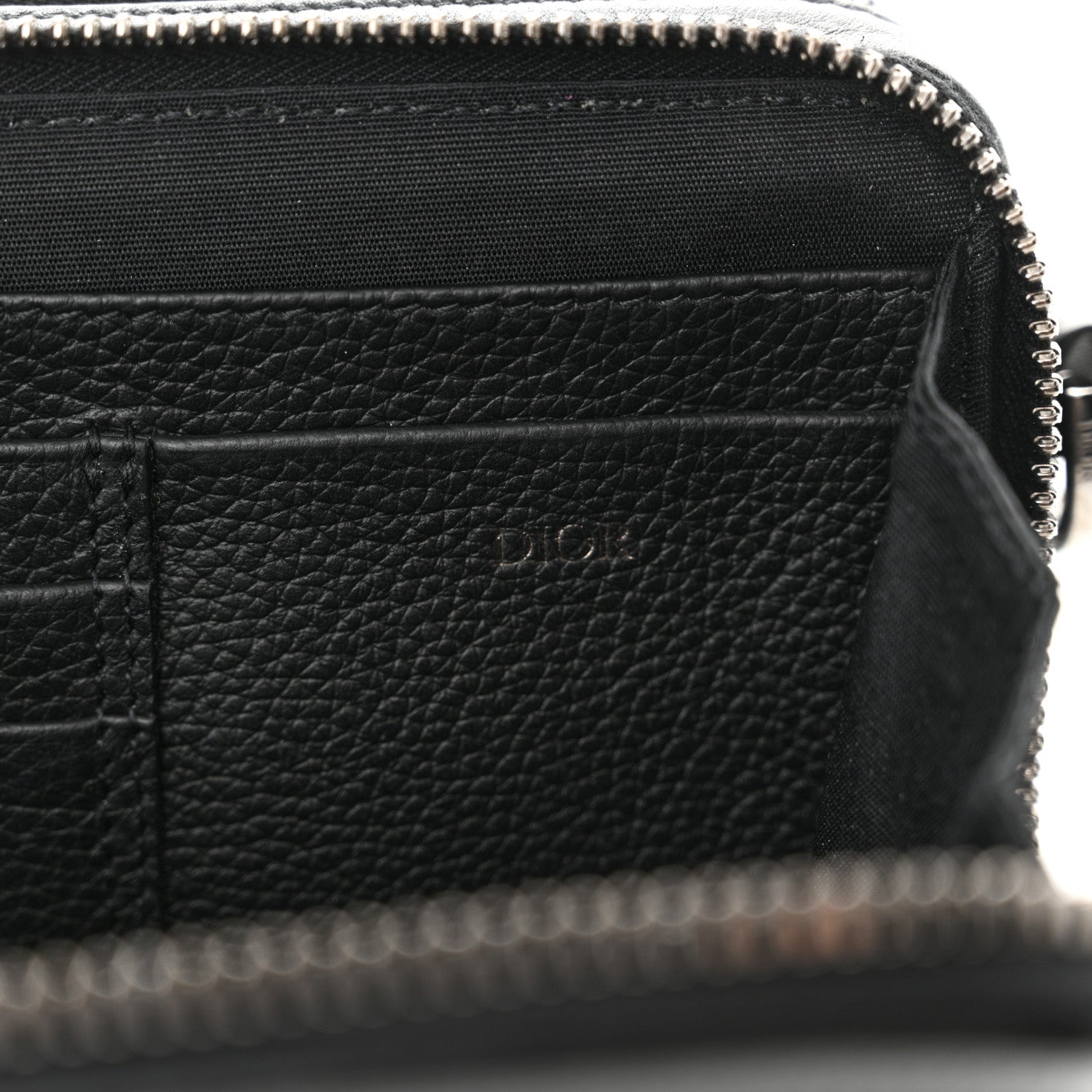 Christian Dior Grained Calfskin CD Icon Zipped Pouch With Strap Black 7 of 12