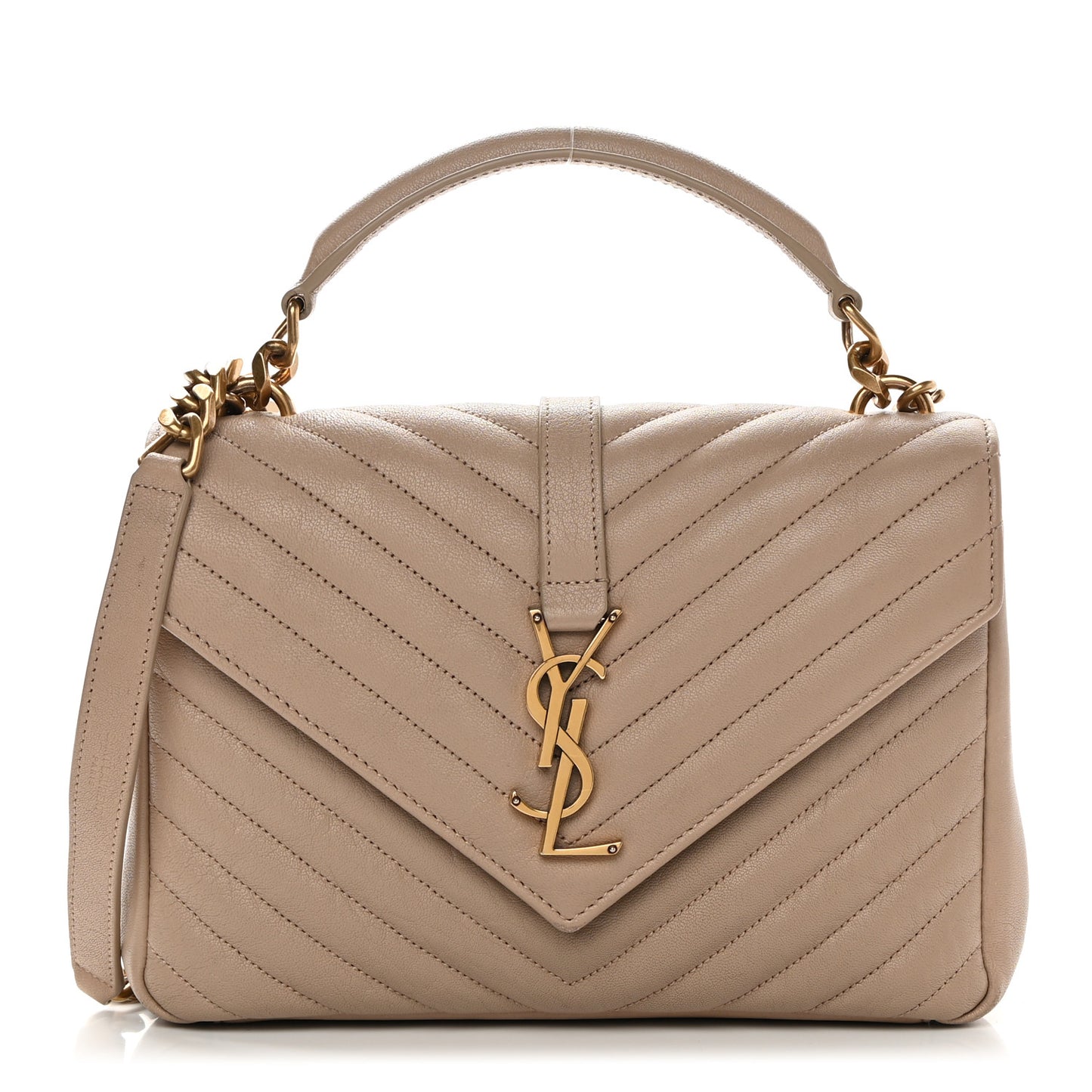 Sheepskin Matelasse Chevron Monogram Medium College Bag Dark Beige
