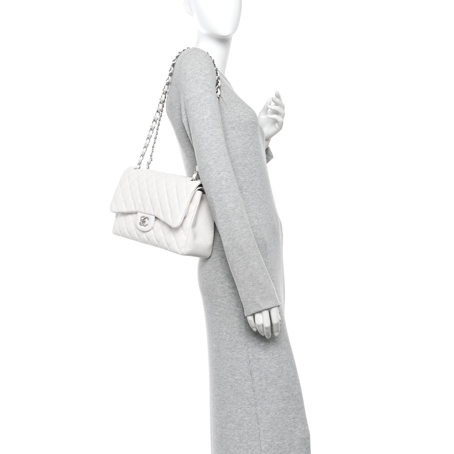 Chanel Caviar Quilted Jumbo Double Flap White 2 of 11