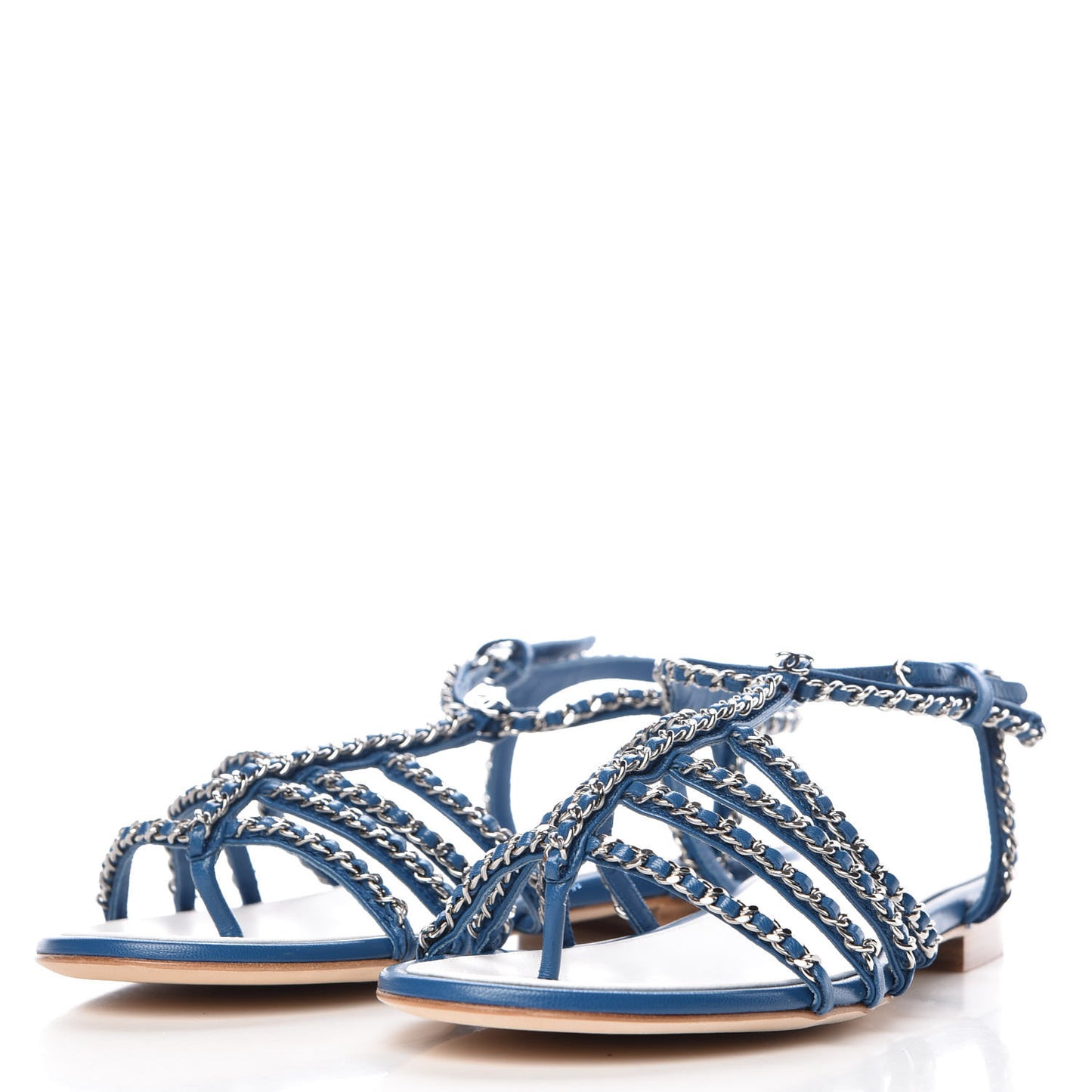 Kid Chain CC Logo Thong Sandals 40.5 Blue