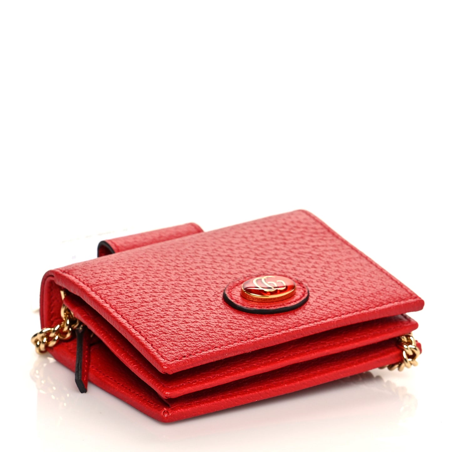 Textured Calfskin Enamel GG Hardcase Lipstick Holder Chain Wallet Lobster Red