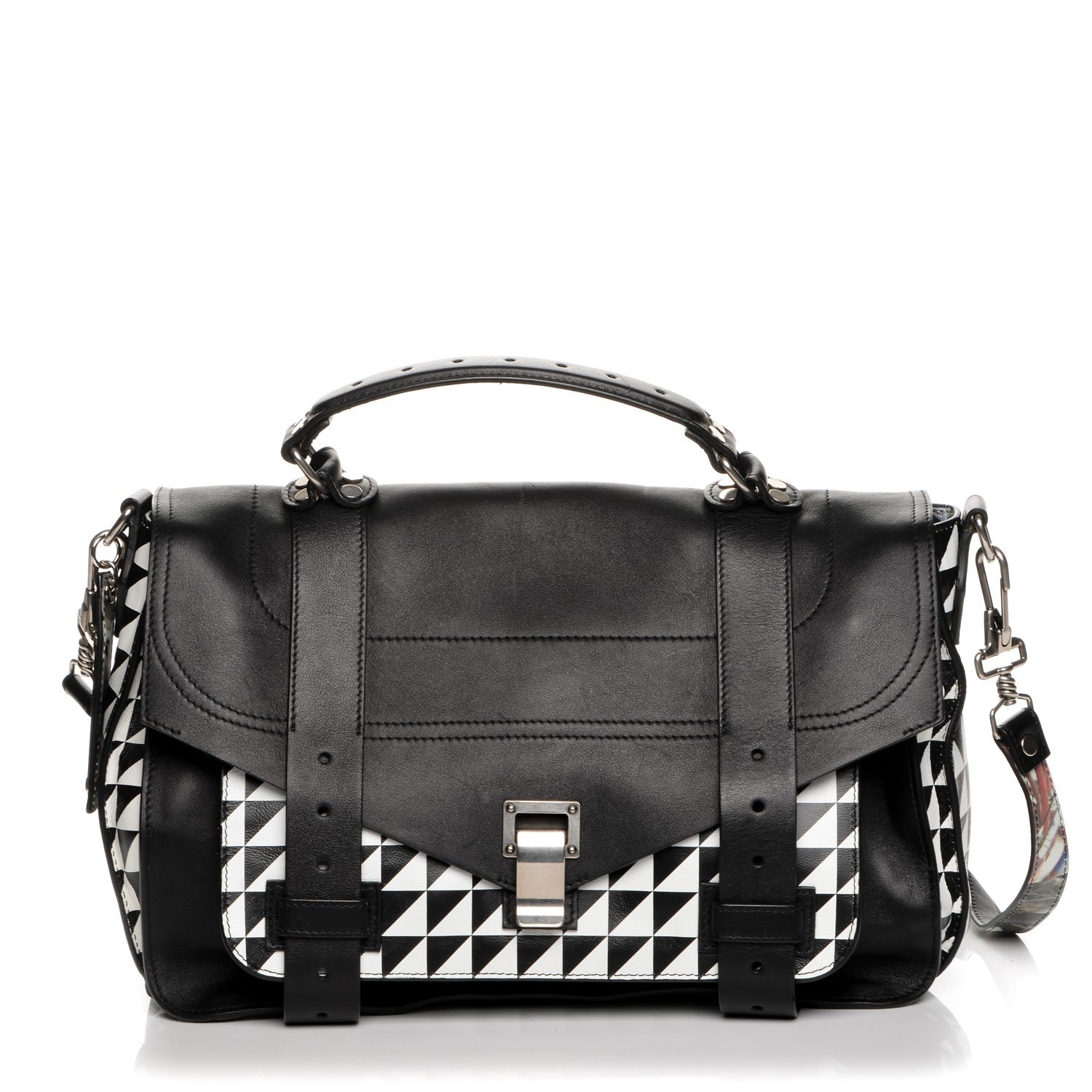 Proenza Schouler Calfskin Triangle Print Medium PS1 Satchel Black White 1 of 8