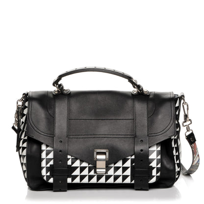 Proenza Schouler Calfskin Triangle Print Medium PS1 Satchel Black White 1 of 8