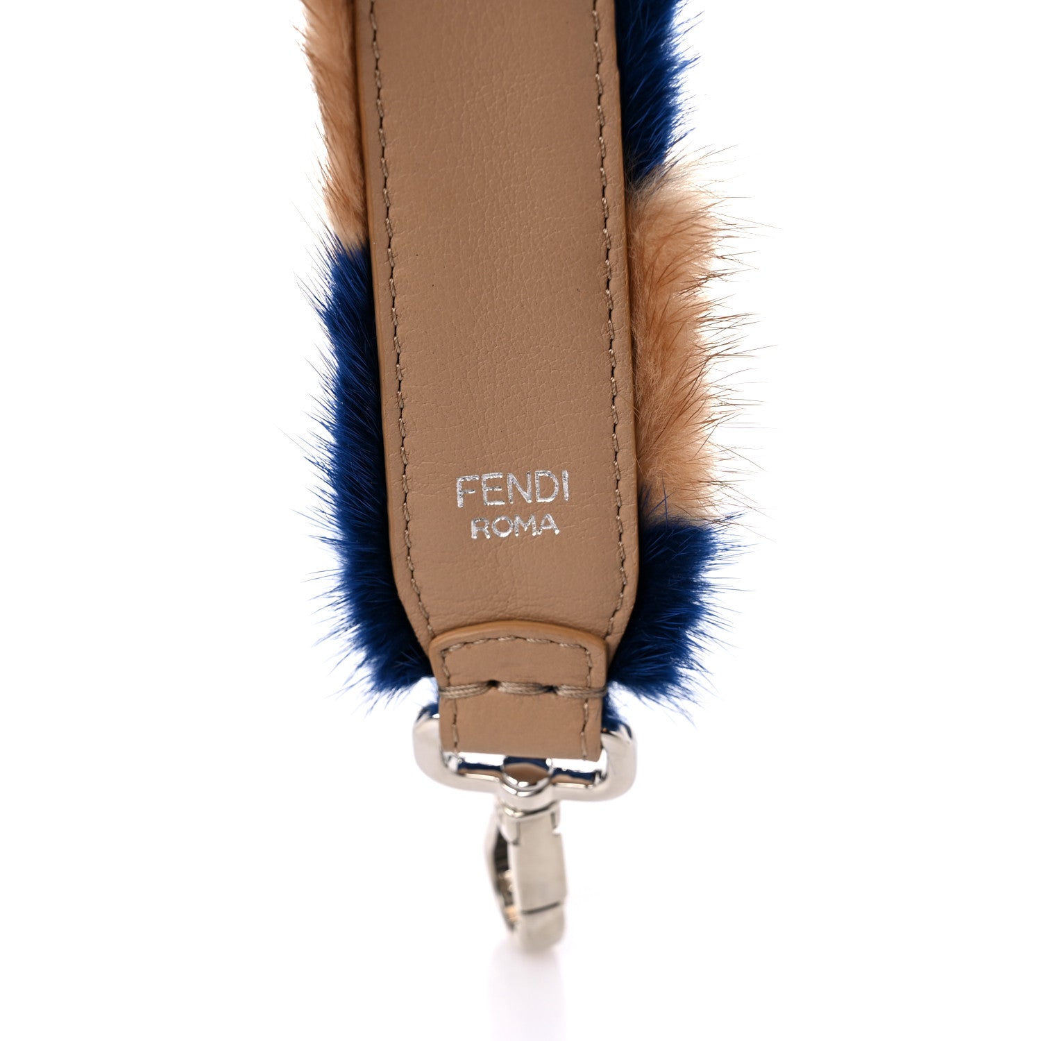 Fendi Vitello Dolce Mink Fur Pequin Mini Strap You Tobacco Blue 3 of 4