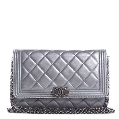 Chanel Lambskin Quilted Boy Wallet On Chain WOC Silver 1 of 8