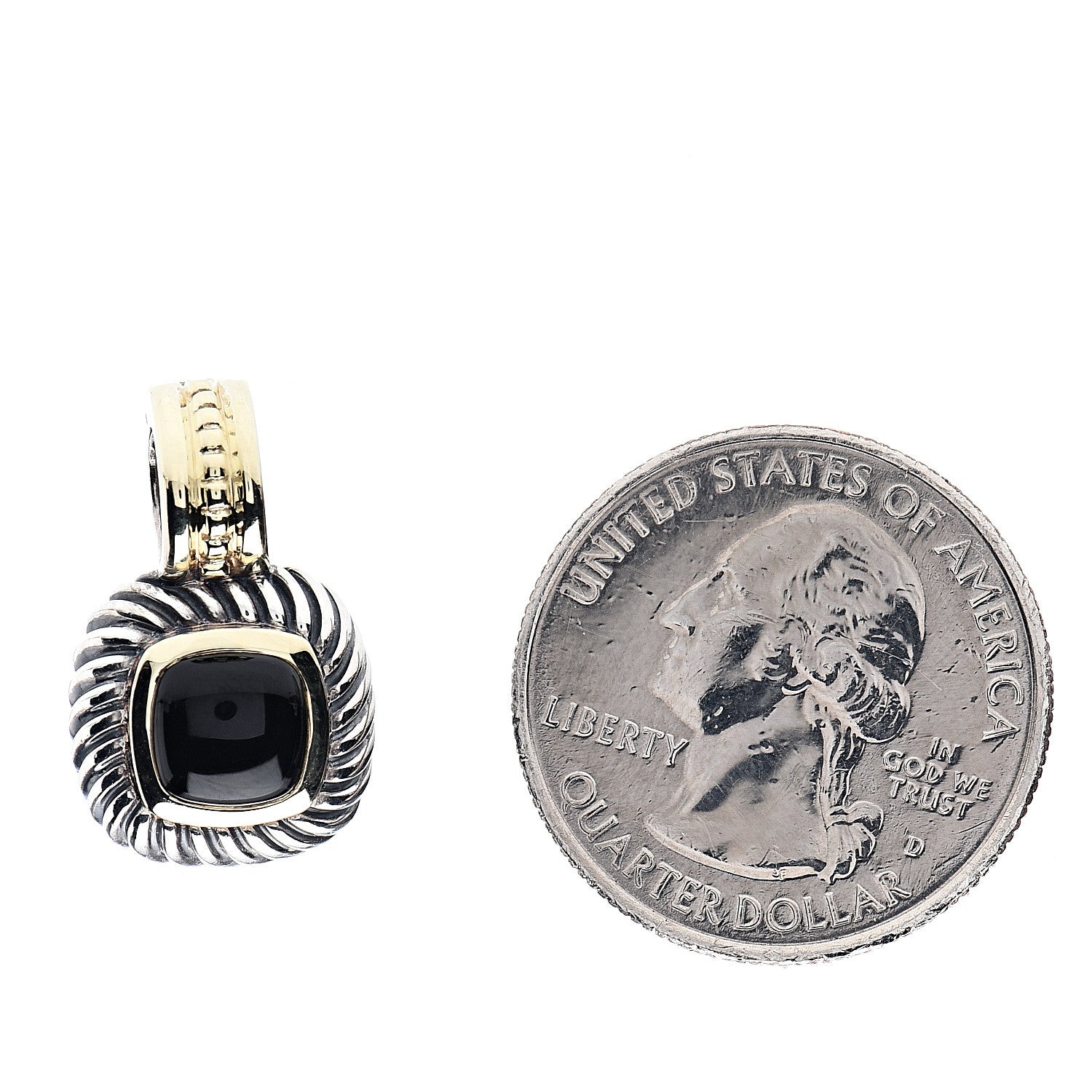 David Yurman Sterling Silver 14K Yellow Gold Black Onyx 7mm Albion Pendant 2 of 3