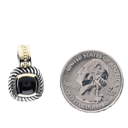 David Yurman Sterling Silver 14K Yellow Gold Black Onyx 7mm Albion Pendant 2 of 3