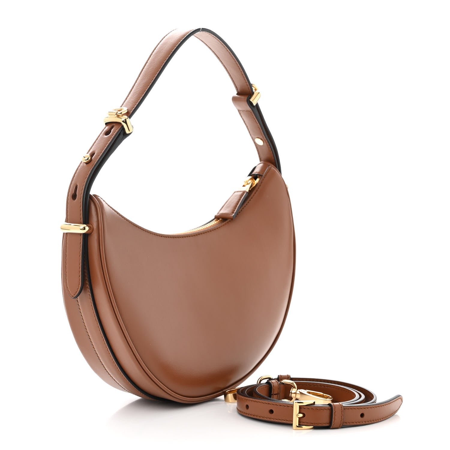 Prada Soft Calfskin Arque Shoulder Bag Cognac 3 of 11