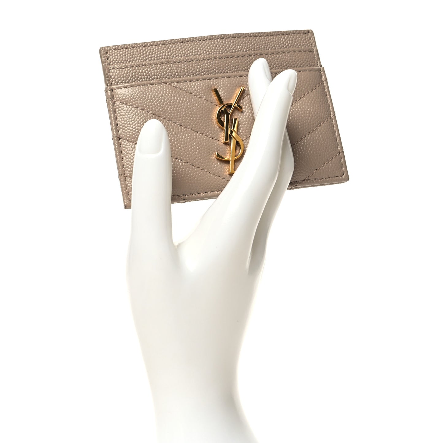 Grain De Poudre Matelasse Chevron Monogram Credit Card Case Dark Beige