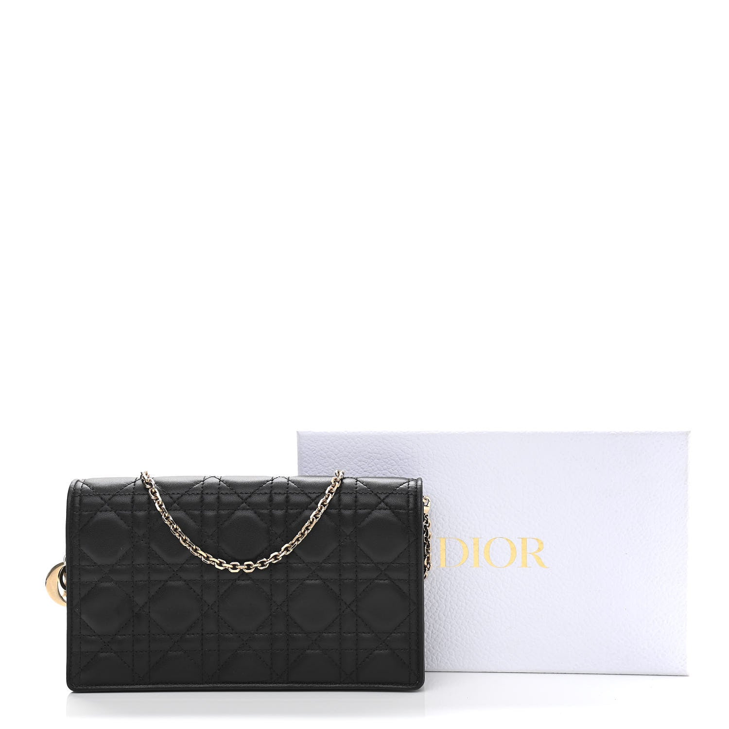 Christian Dior Lambskin Cannage Lady Dior Chain Wallet Black 12 of 12