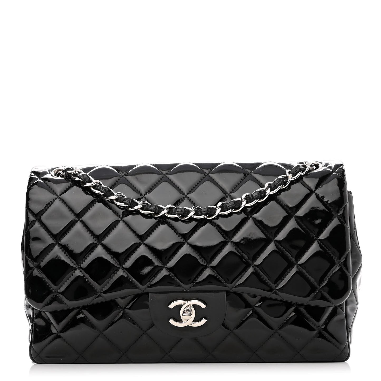 Patent Quilted Jumbo Double Flap Black