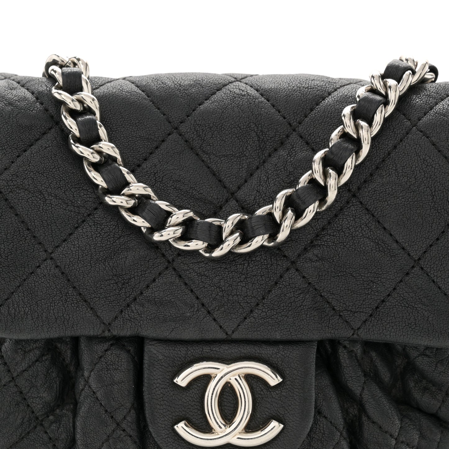 Washed Lambskin Quilted Mini Chain Around Flap Black