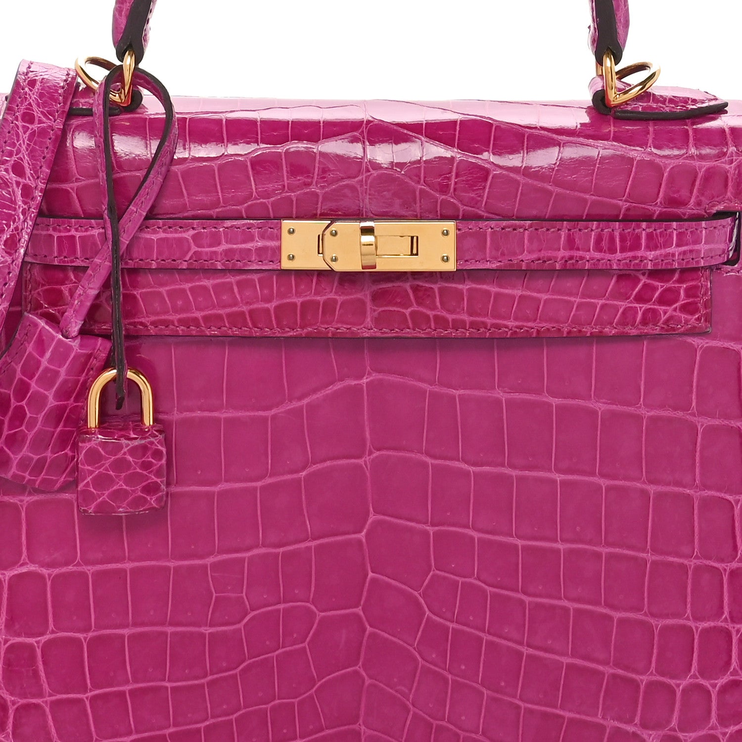 Hermes Shiny Niloticus Crocodile Kelly Sellier 25 Rose Pourpre 8 of 11