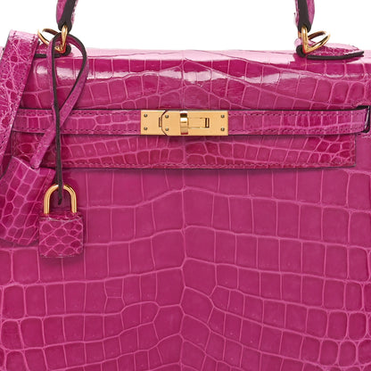Hermes Shiny Niloticus Crocodile Kelly Sellier 25 Rose Pourpre 8 of 11