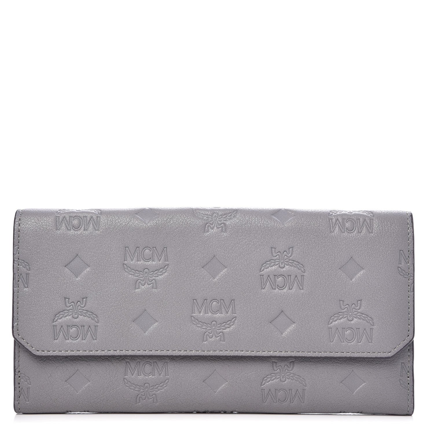 MCM Calfskin Signature Monogram Klara Flap Wallet Grey 1 of 12