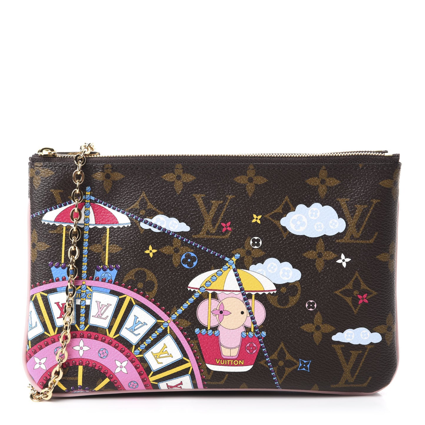 Monogram 2020 Christmas Animation Big Wheel Double Zip Pochette Rose Ballerine