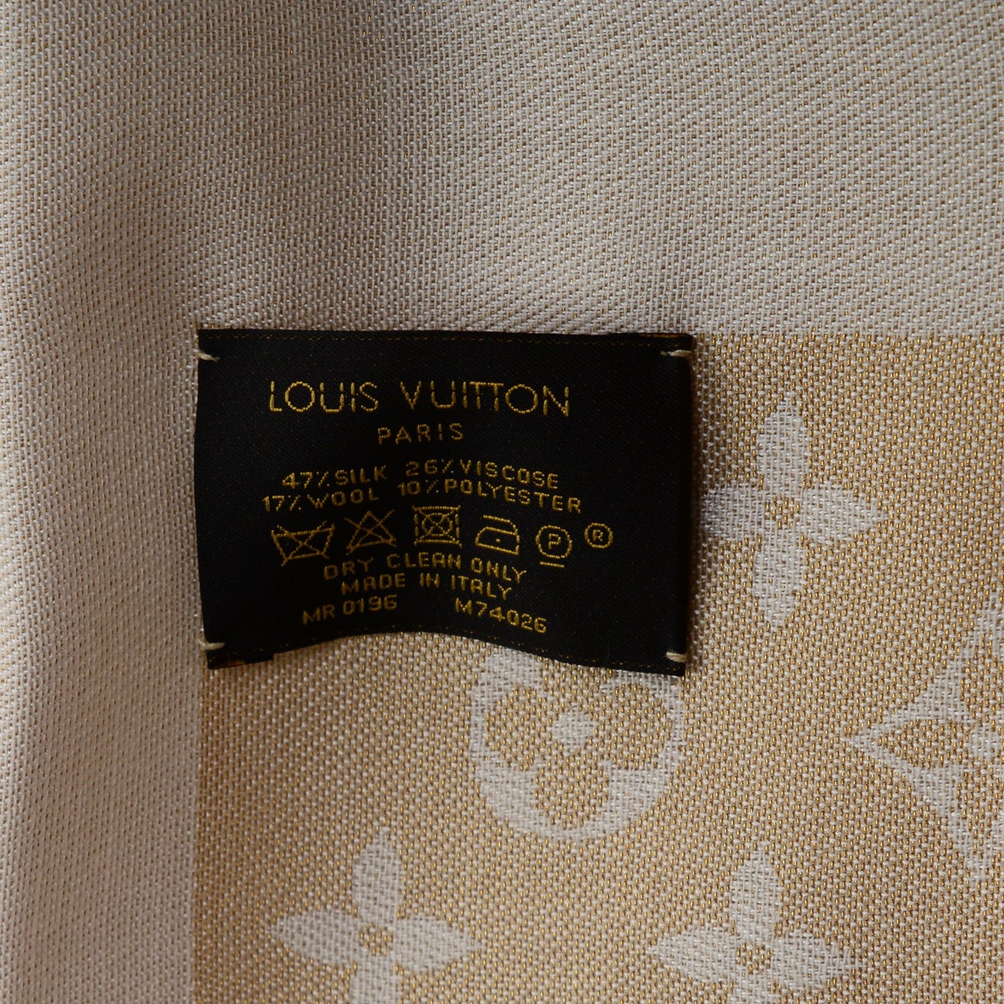 Silk Wool Monogram Shine Shawl White