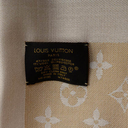 Louis Vuitton Silk Wool Monogram Shine Shawl White 5 of 5