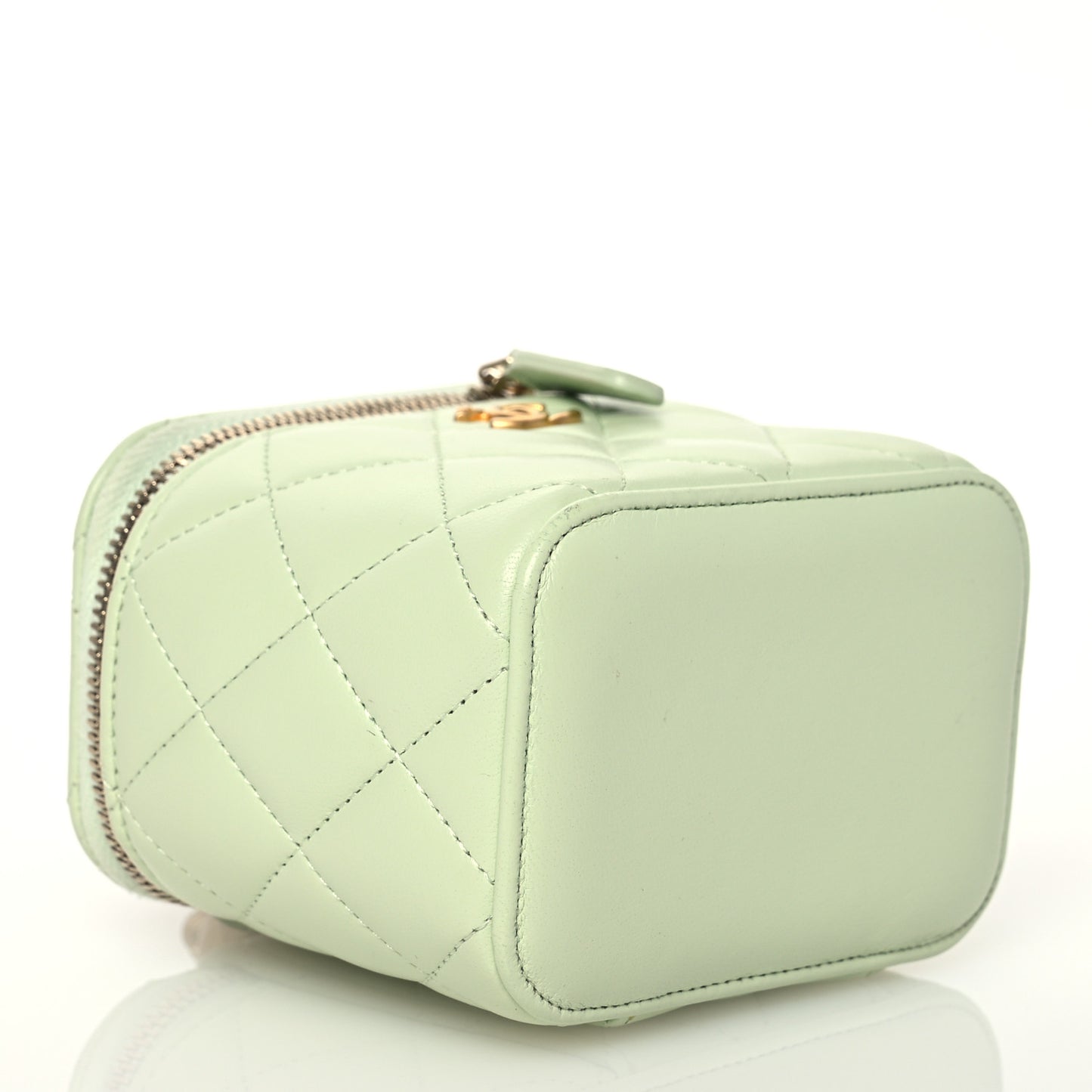 Lambskin Quilted Pearl Crush Mini Vanity Case With Chain Light Green